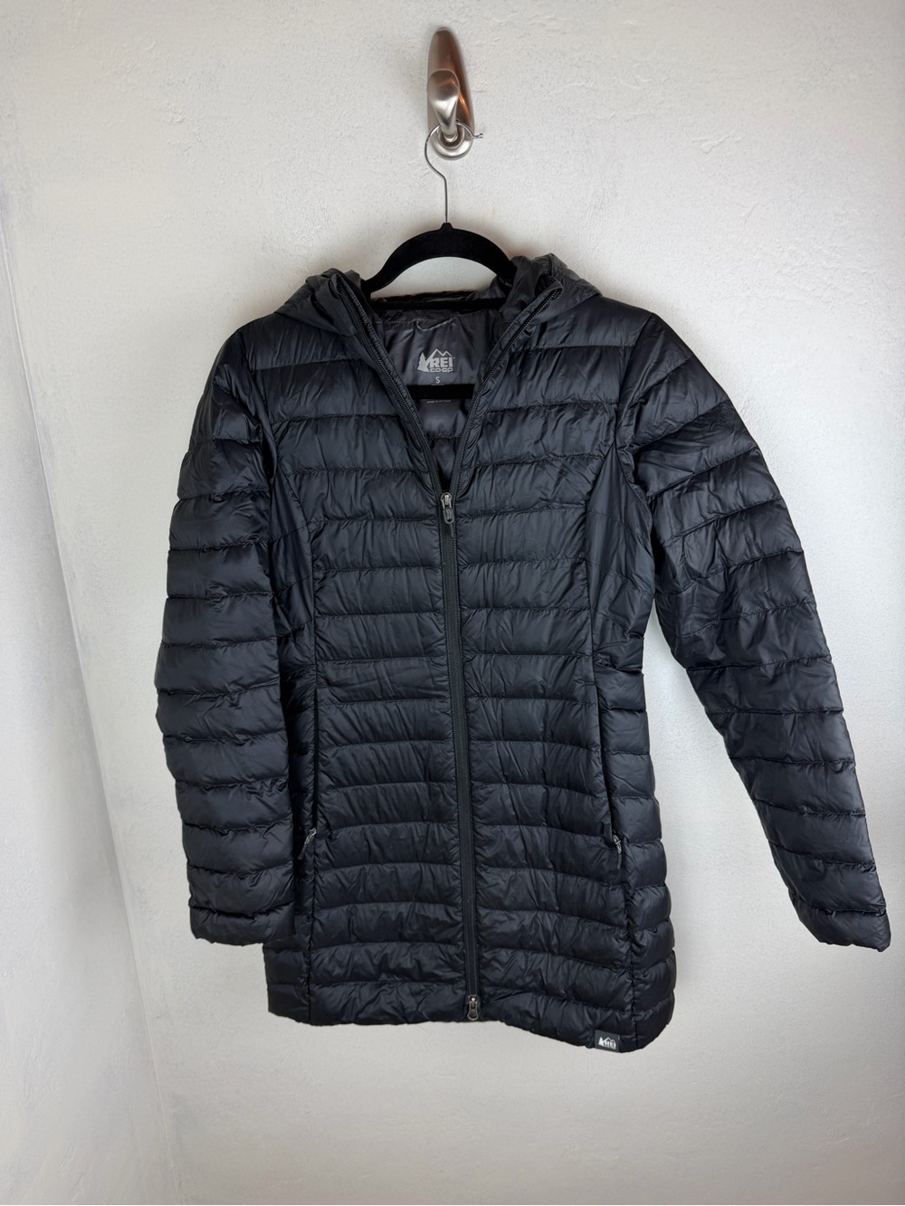 REI Women's Black Hooded Packable Down Puffer Coat